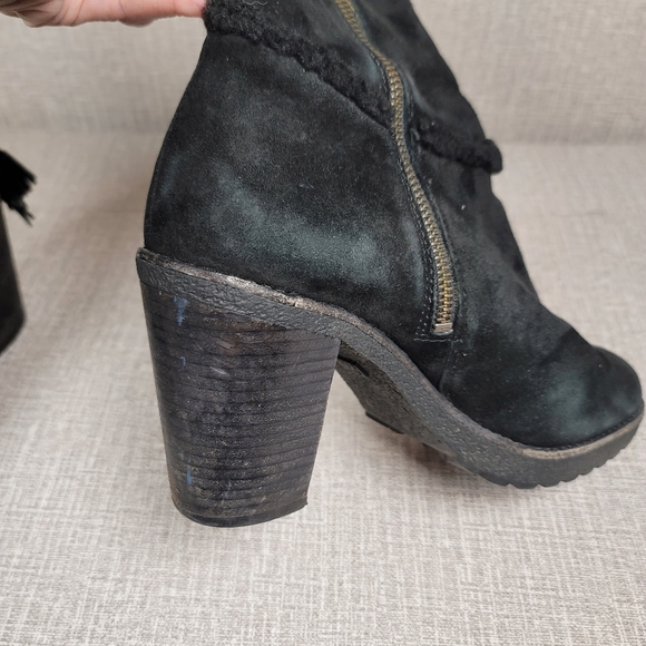 Frye Jen Black Shearling Suede Heeled Boots Women's Size 9.5 - Picture 11 of 13